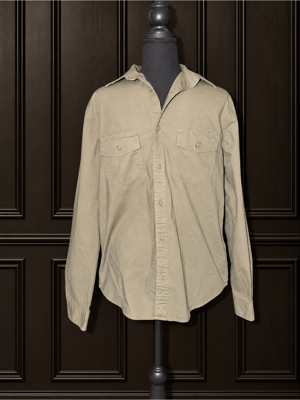 Express Men’s Military Utility Button-Up Shirt Olive Khaki Size Small